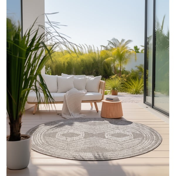 Brūns/krēmkrāsas apaļš āra paklājs ø 100 cm Gemini – Elle Decoration-image-3