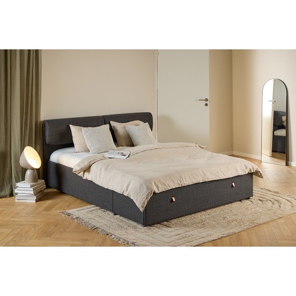 Tumši pelēka polsterēta divvietīga gulta ar veļas kasti ar redelēm 160x200 cm Calvi – Actona-image-1