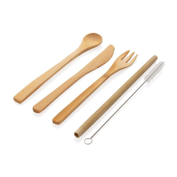 Bambusa galda piederumu ceļojuma komplekts ar salmiņu, tīrīšanas birsti un glabāšanas somiņu XD Collection-image-2