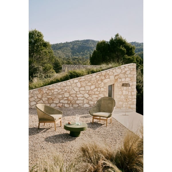 Zaļš/dabīga toņa masīvkoka dārza atpūtas krēsls Olbia – Kave Home-image-2