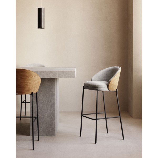 Pelēks/dabīga toņa bāra krēsls (sēdekļa augstums 77 cm) Eamy – Kave Home-image-1