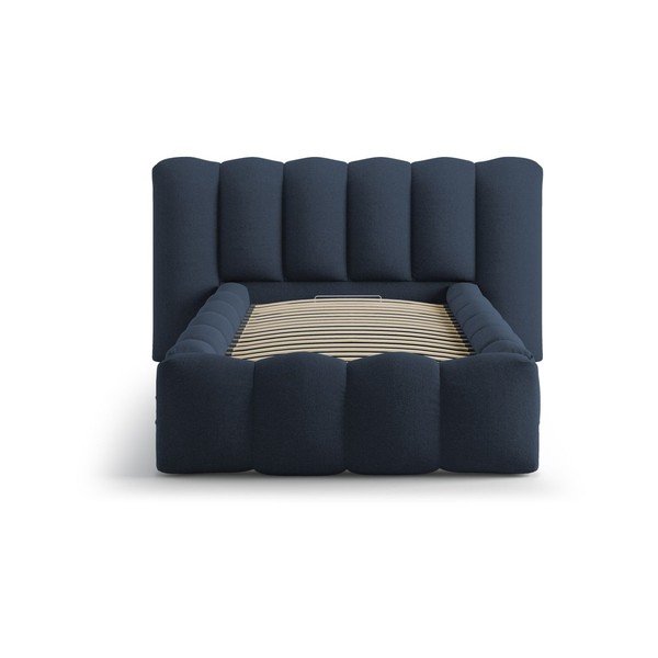 Zila polsterēta vienvietīga gulta ar veļas kasti un redelēm 90x200 cm Lupine – Micadoni -image-3