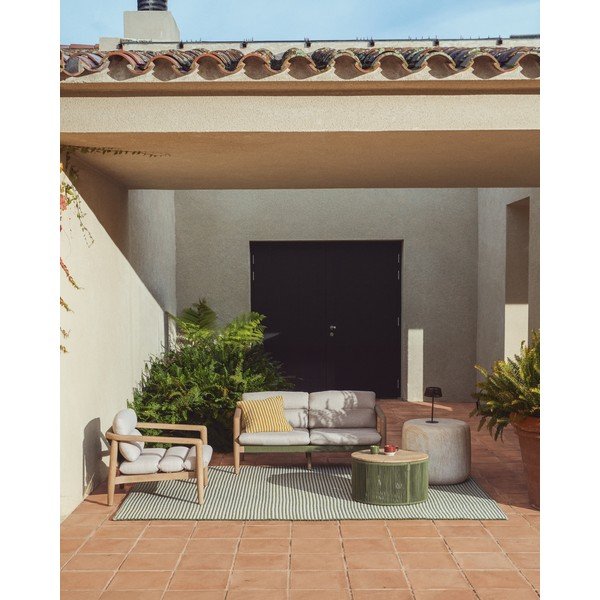 Zaļš/bēšs polsterēts dārza dīvāns Menfi – Kave Home-image-2