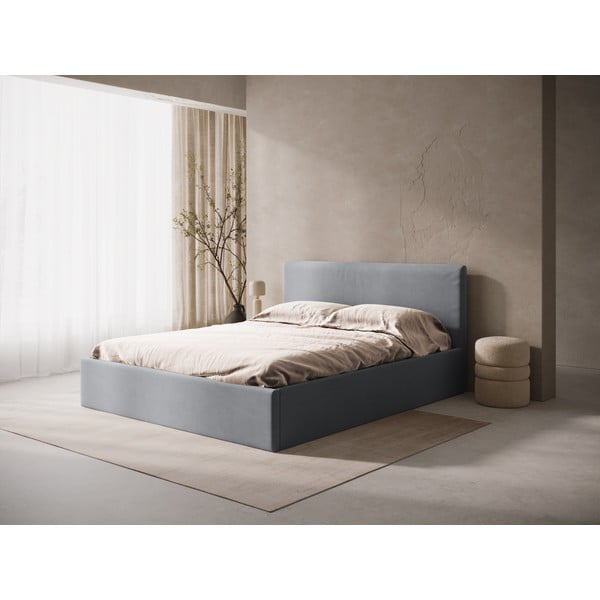 Pelēka polsterēta divvietīga gulta ar veļas kasti/bez galvgaļa ar redelēm 180x200 cm Susan – Micadoni -image-1