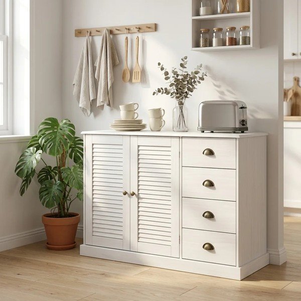 Balta priedes masīvkoka kumode 125x80x38 cm Edith – Støraa-image-2