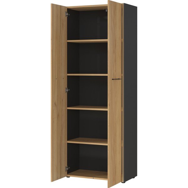Antracīta pelēks/dabīga toņa drēbju skapis ar ozolkoka imitāciju 75x196x40 cm Podium – Germania-image-3