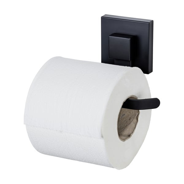 Melns nerūsējošā tērauda pašlīmējošs tualetes papīra turētājs Quadro – Wenko