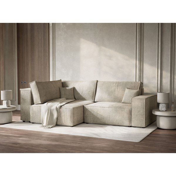 Bēšs salokāms stūra dīvāns no šenila auduma ar uzglabāšanas vietu (ar kreiso stūri/L veida) Tonga – Maison de Rêve-image-4