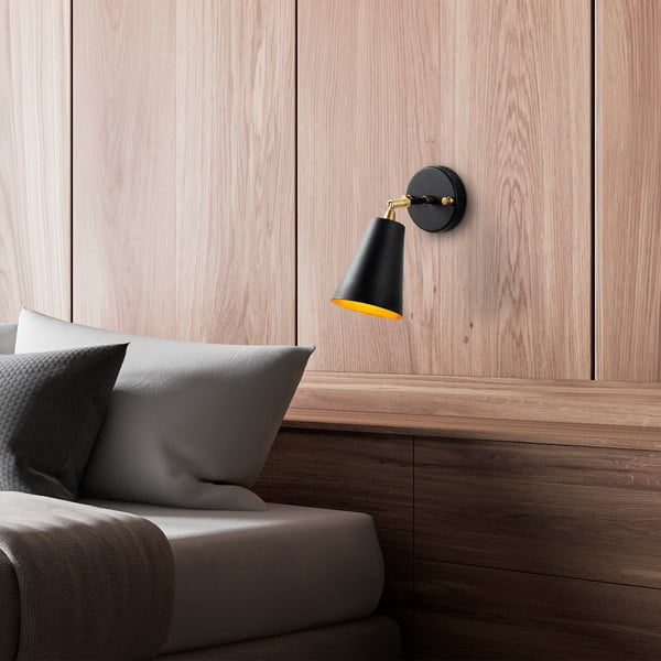 Melna/zelta krāsas sienas lampa ø 10 cm Evander – Opviq lights-image-1