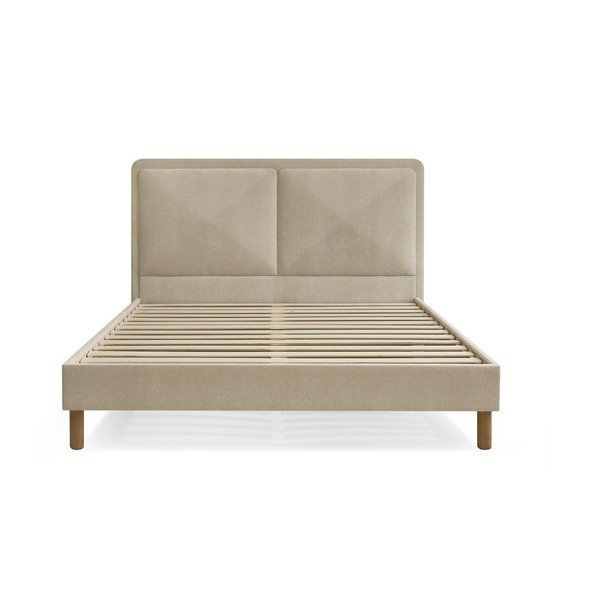 Bēša polsterēta polsterēta divvietīga gulta ar redelēm 140x190 cm Mara – Bobochic Paris
