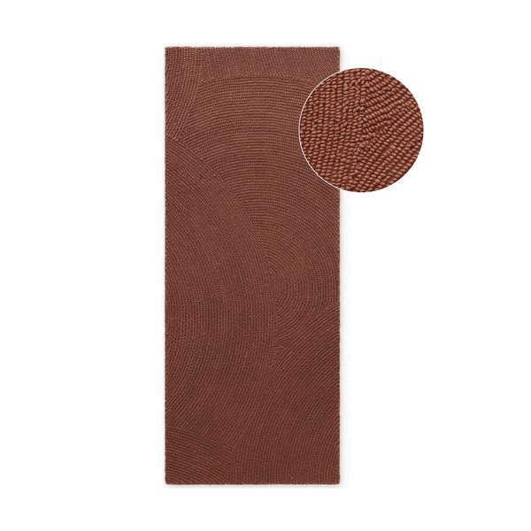 Ķieģeļu sarkans ar rokām darināts vilnas celiņa paklājs 80x300 cm Calmio – Hanse Home