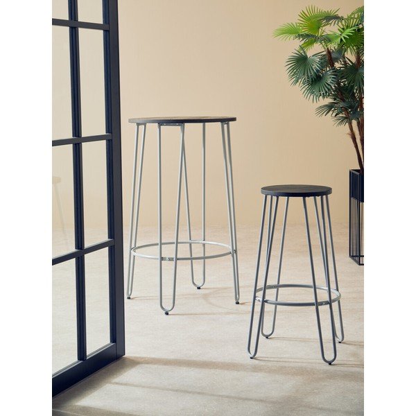 Pelēka/tumša dabīga toņa gobas masīvkoka bāra taburete (sēdekļa augstums 75 cm) District – Premier Housewares-image-1