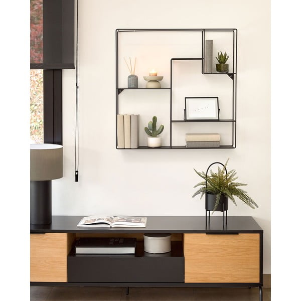 Melns sienas metāla grāmatplaukts Kave Home Neth, 80 x 80 cm-image-3