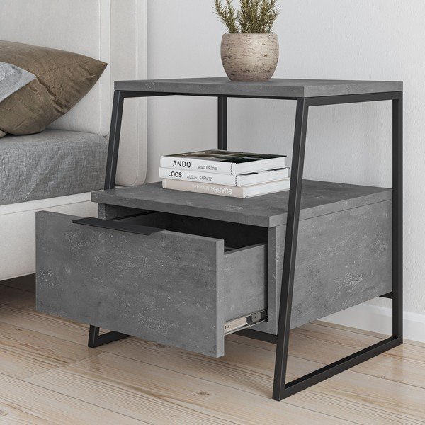 Pelēks naktsskapītis ar plauktiem Pal – Kalune Design-image-3