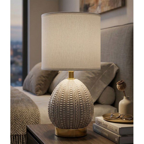 Gaiši pelēka keramikas galda lampa ar auduma abažūru (augstums 30,5 cm) Flavi – Mauro Ferretti-image-1