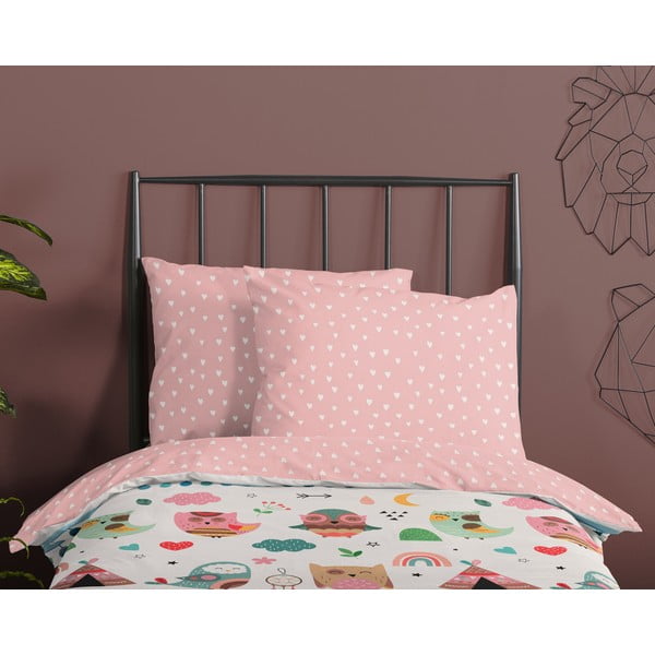 Rozā kokvilnas bērnu gultas veļa 100x135 cm Wise – Good Morning-image-2