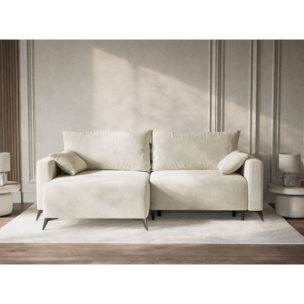 Krēmkrāsas salokāms stūra dīvāns no šenila auduma ar uzglabāšanas vietu (ar kreiso stūri/ar zvilni) Leon – Maison de Rêve-image-1