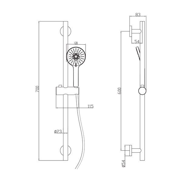 Matēti melns misiņa dušas komplekts ar rokas dušu/ar bīdāmu turētāju 70 cm – Sapho-image-3