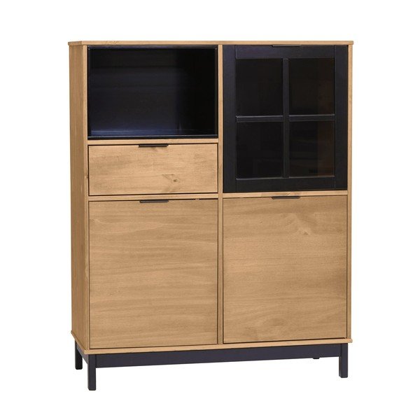 Brūni melna priedes masīvkoka kumode Marckeric Denise, augstums 120 cm-image-4