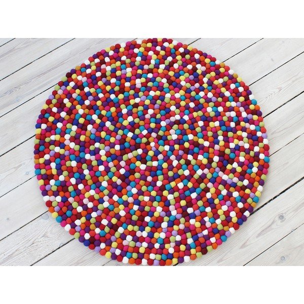 Tumši sarkans bumbiņu vilnas paklājs Wooldot Ball Rugs, ⌀ 120 cm-image-1