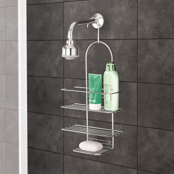 Spīdīgas sudraba krāsas tērauda piekarināms vannas istabas plaukts Luxy – Metaltex-image-1