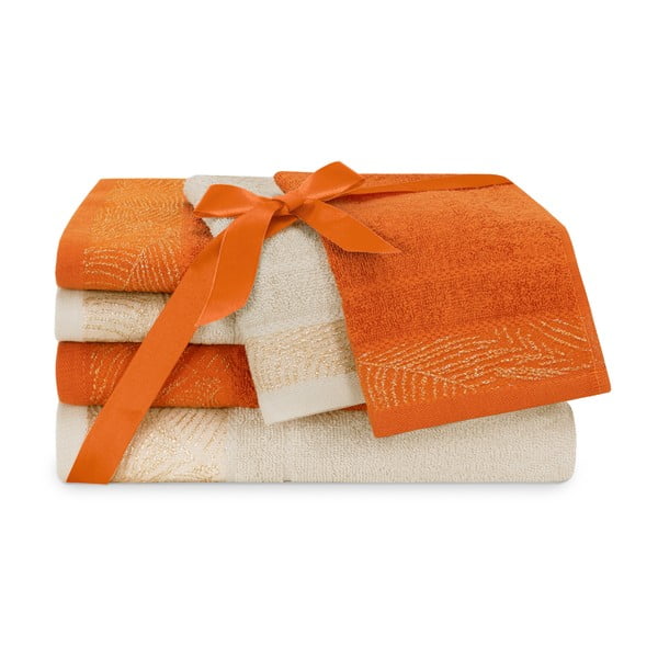 Oranži/bēši frotē kokvilnas dvieļi komplektā (6 gab.) Bellis – Restilo-image-2