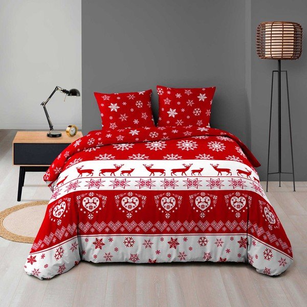 Sarkana divguļamā/īpaši gara gultas veļa no mikroflaneļa 240x220 cm Floconette – douceur d'intérieur-image-1