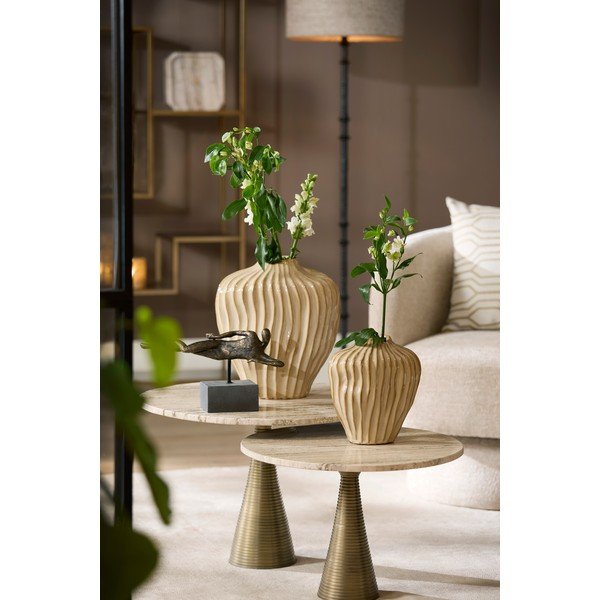 Bronzas krāsas/gaiša dabīga toņa apaļš žurnālgaldiņš ar akmens galda virsmu ø 50 cm Bahia – Light & Living-image-1