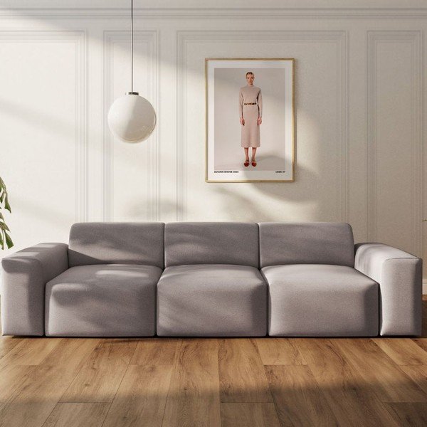 Pelēks samta dīvāns 285 cm Villet – Rodier-image-1