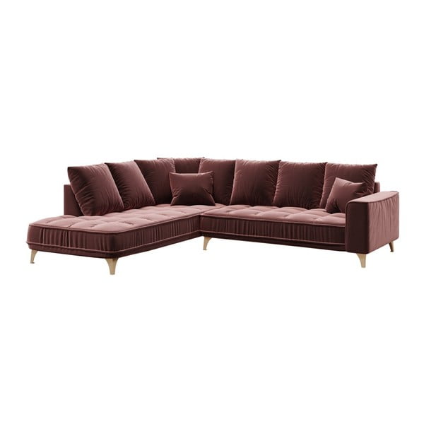 Tumši rozā samta stūra dīvāns Devichy Chloe, kreisais stūris, 288 cm