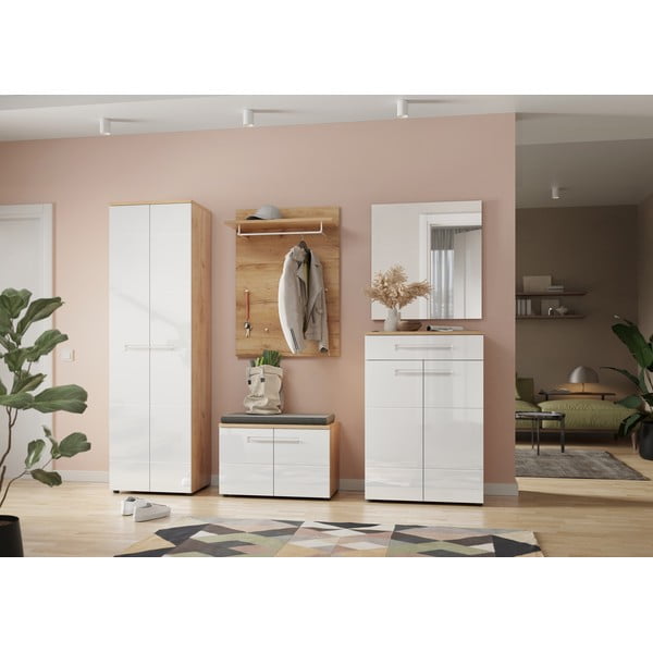 Balts dabīga toņa apavu plaukts ar ozolkoka imitāciju Aledo – Germania-image-3