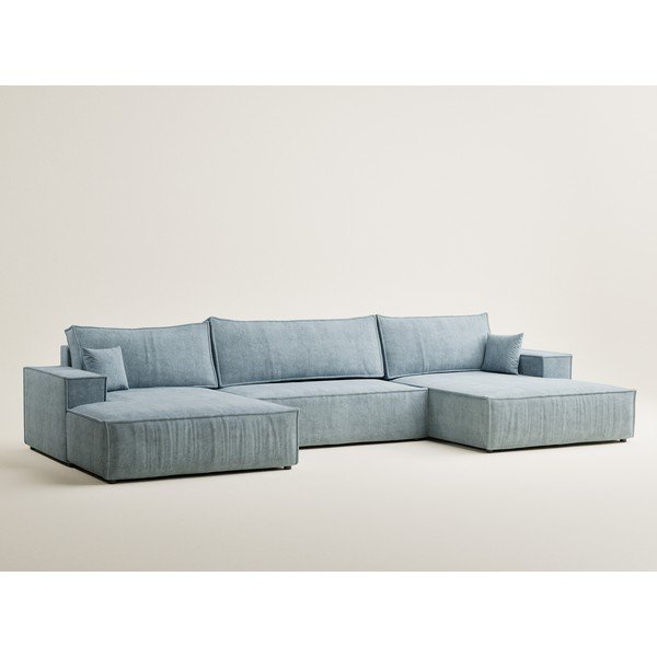 Gaiši zils salokāms (U veida) stūra dīvāns no šenila auduma ar uzglabāšanas vietu Kyoto – Maison de Rêve-image-2