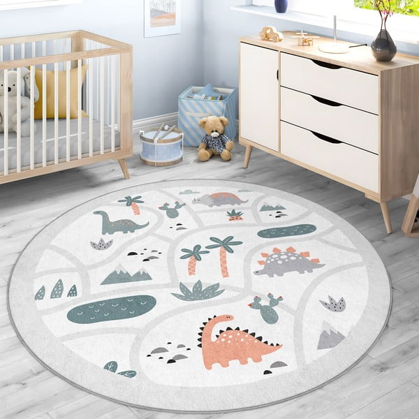 Gaiši pelēks mazgājams bērnu rotaļu paklājs ø100 cm Dino Park – Mila Home-image-4