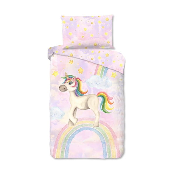 Rozā vienguļamā kokvilnas bērnu gultas veļa 140x200 cm Unisweet – Good Morning