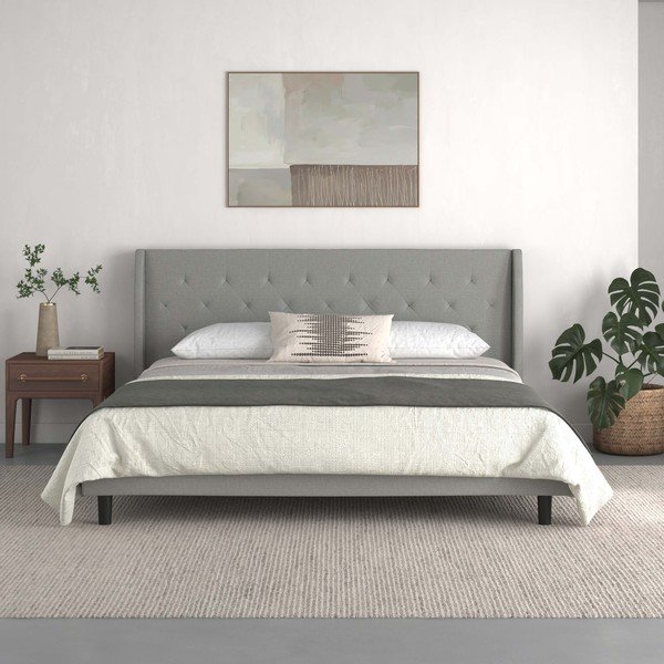Pelēka polsterēta divvietīga gulta 180x200 cm Her Majesty – Støraa-image-2