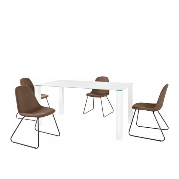 Balts pusdienu galda un 4 tumši brūnu pusdienu krēslu komplekts Støraa Dante Colombo Duro