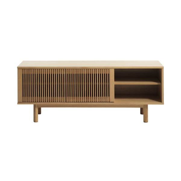 Dabīga toņa TV galdiņš ar ozolkoka imitāciju 143x55 cm Tiber – Unique Furniture