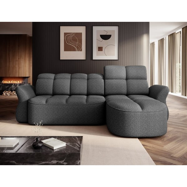 Tumši pelēks samta salokāms/ar uzglabāšanas vietu stūra dīvāns (ar labo stūri/ar zvilni) Beneth – ELTAP-image-1