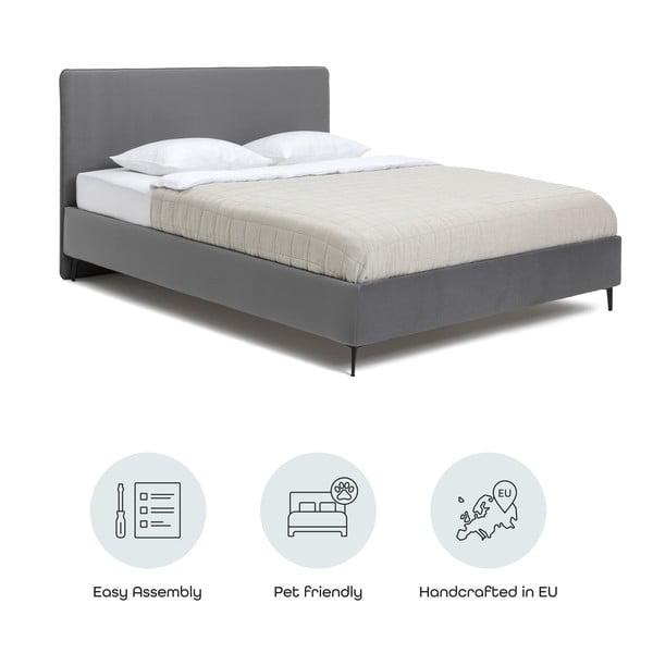 Pelēka polsterēta divvietīga gulta ar redelēm 180x200 cm Noira Slim – Bonami Selection-image-4