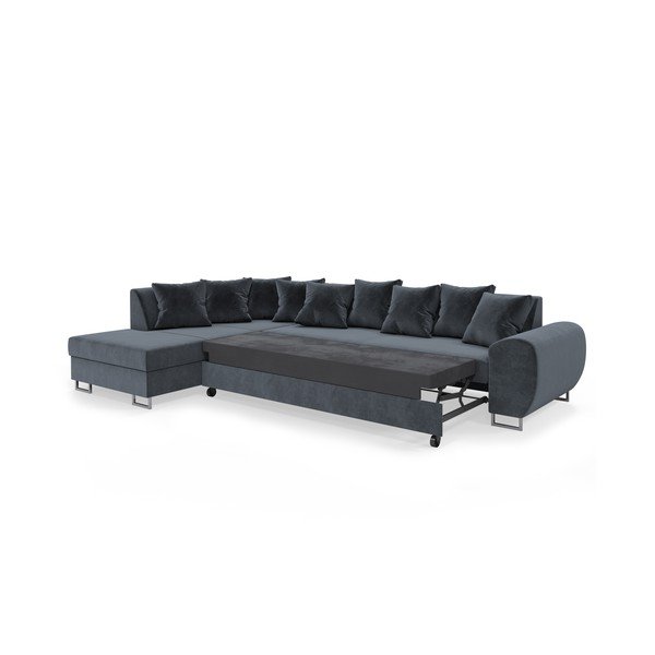Pelēks samta stūra dīvāns Kooko Home Calmato, kreisais stūris-image-3