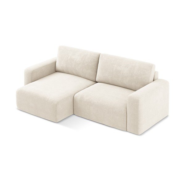 Krēmkrāsas salokāms stūra dīvāns no šenila auduma ar uzglabāšanas vietu (ar kreiso stūri/ar zvilni) Kona – Makamii-image-3