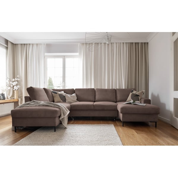 Brūns velveta salokāms stūra dīvāns (ar kreiso stūri) Lofty Lilly – Miuform-image-4