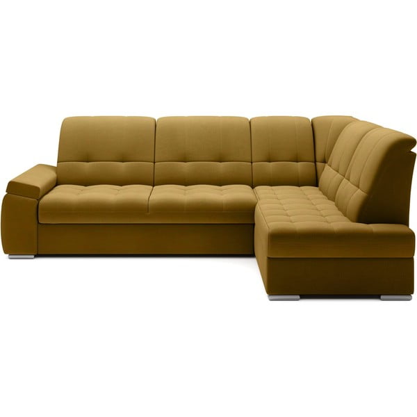 Dzeltens samta salokāms/ar uzglabāšanas vietu stūra dīvāns (ar labo stūri/L veida) Sado – ELTAP