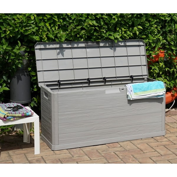 Gaiši pelēka plastmasas dārza uzglabāšanas kaste Woodys – Toomax-image-2