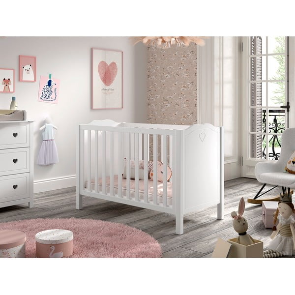 Balta priedes masīvkoka bērnu gultiņa 60x120 cm Amori – Vipack-image-1