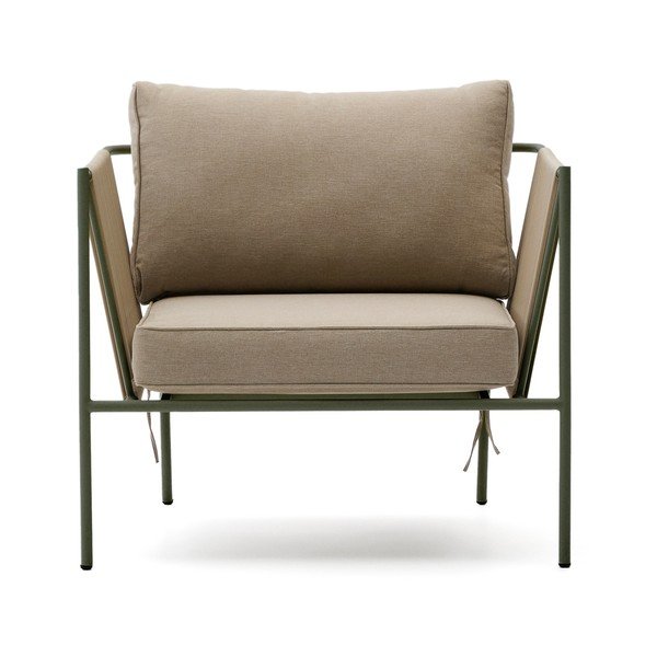 Zaļš/bēšs metāla dārza atpūtas krēsls Zivia – Kave Home-image-2