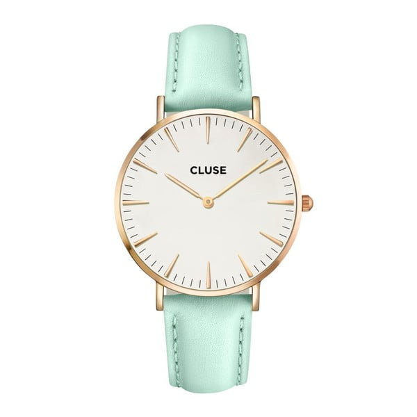 Sieviešu pulkstenis ar piparmētru zaļu ādas siksniņu un rozā zelta detaļām Cluse La Bohéme