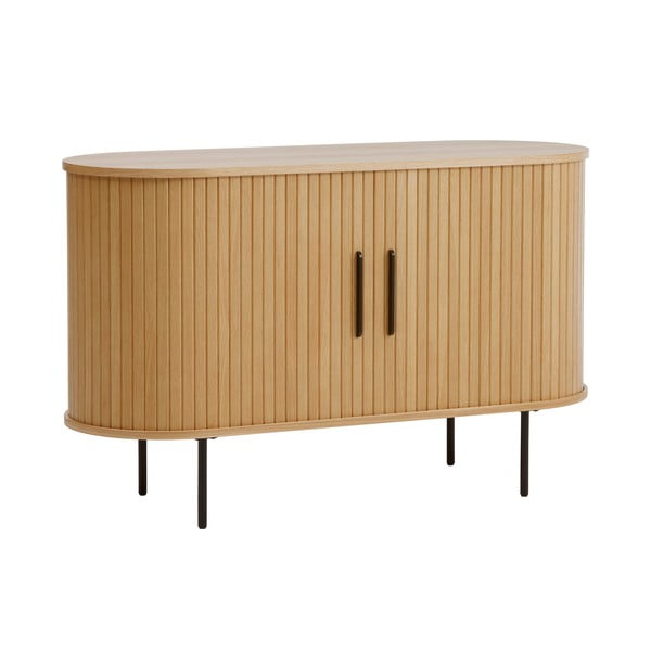 Dabīga toņa kumode ar ozolkoka imitāciju un bīdāmām durvīm 120x76x45 cm Nola – Unique Furniture-image-4