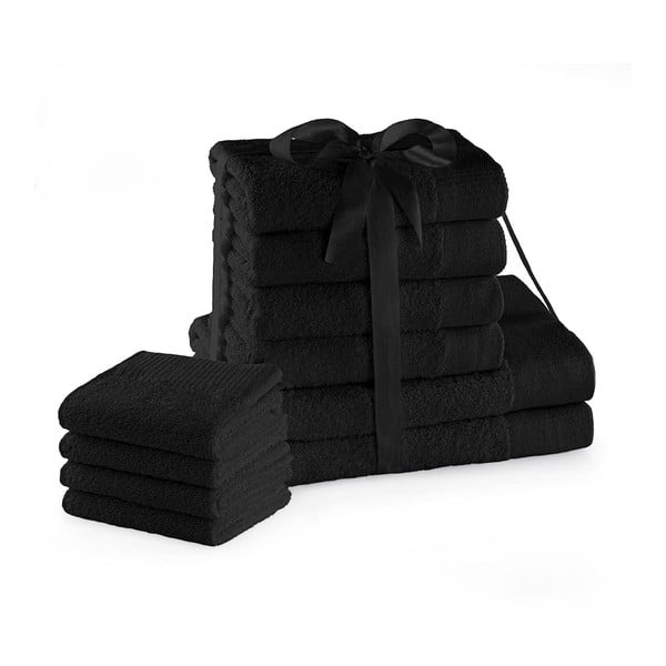 Melni frotē kokvilnas dvieļi komplektā (10 gab.) Amari – Restilo