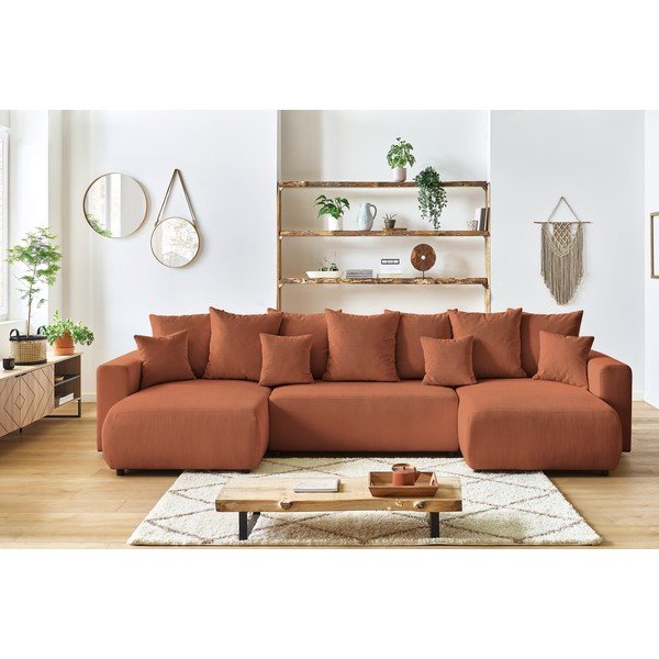 Oranži sarkans velveta U-veida dīvāns Bobochic Paris Envy-image-1